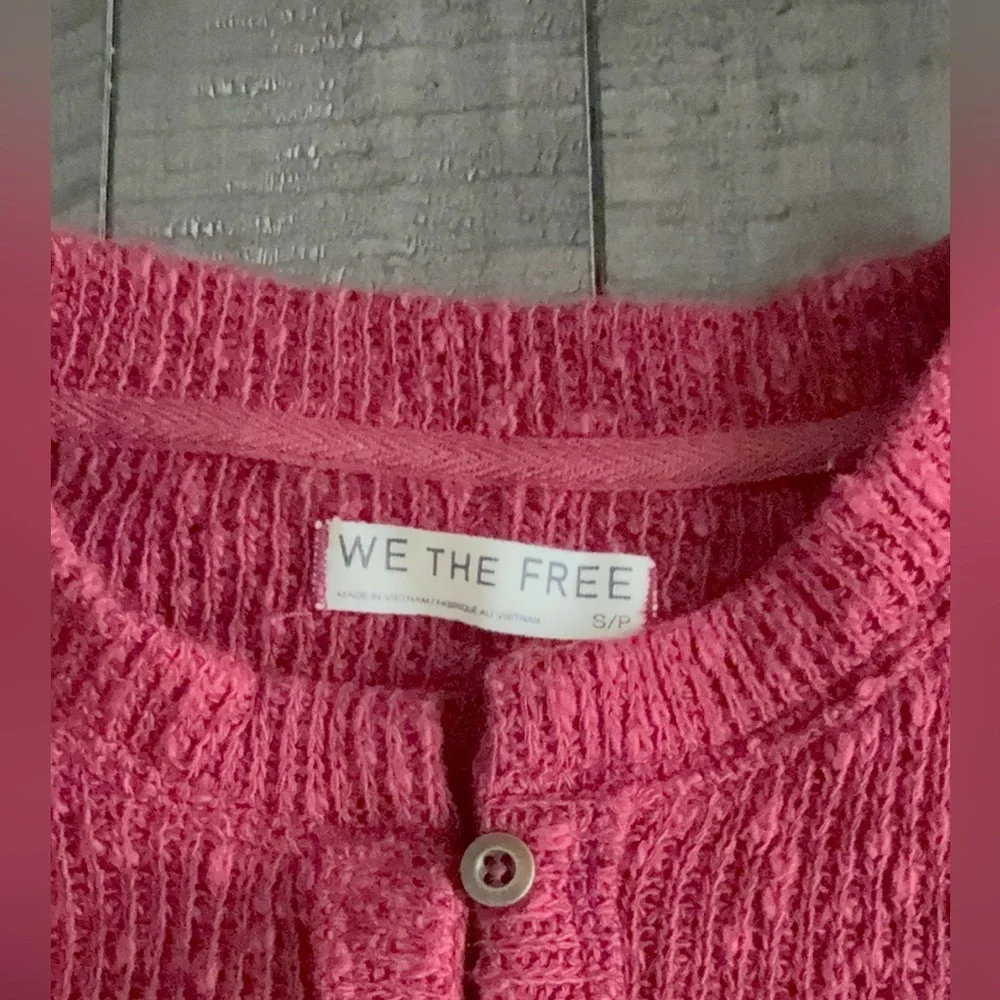 We The Free by Free People Textured Button Front Cardigan Top SM Berry Red